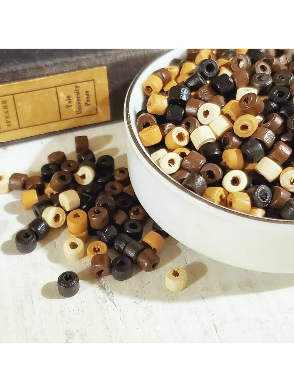 Bulk Lot Sustainable Round Heishi Wood Beads 5x4mm Brown Black Tan White 100 pcs